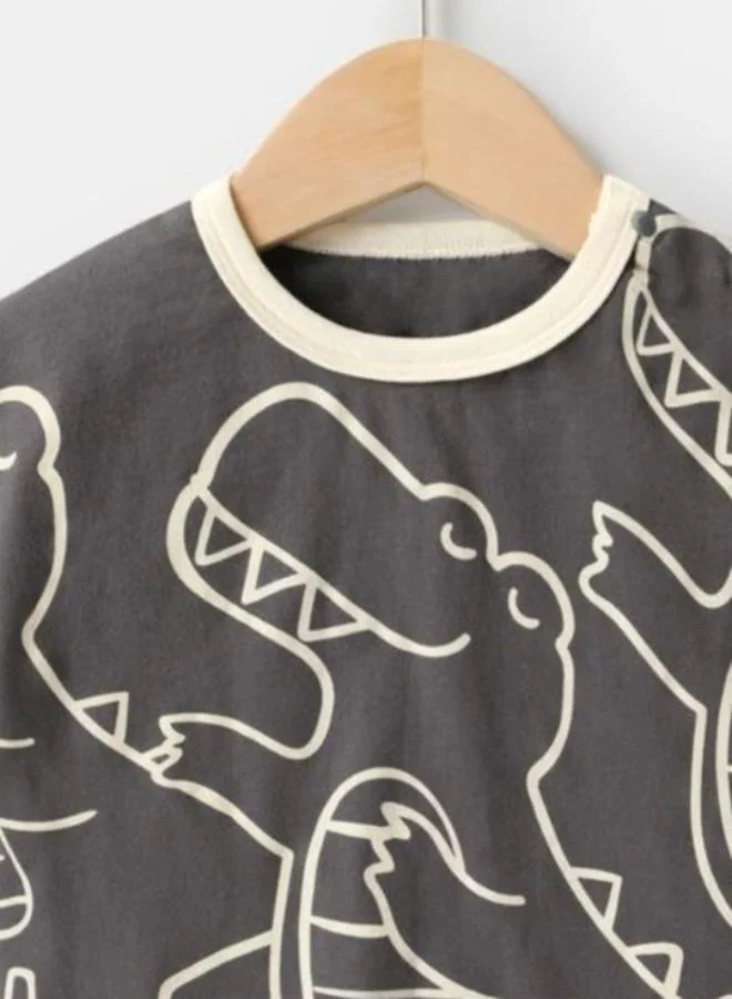 YUNIQEE Charcoal Printed Short Sleeve Crew Neck T-Shirt