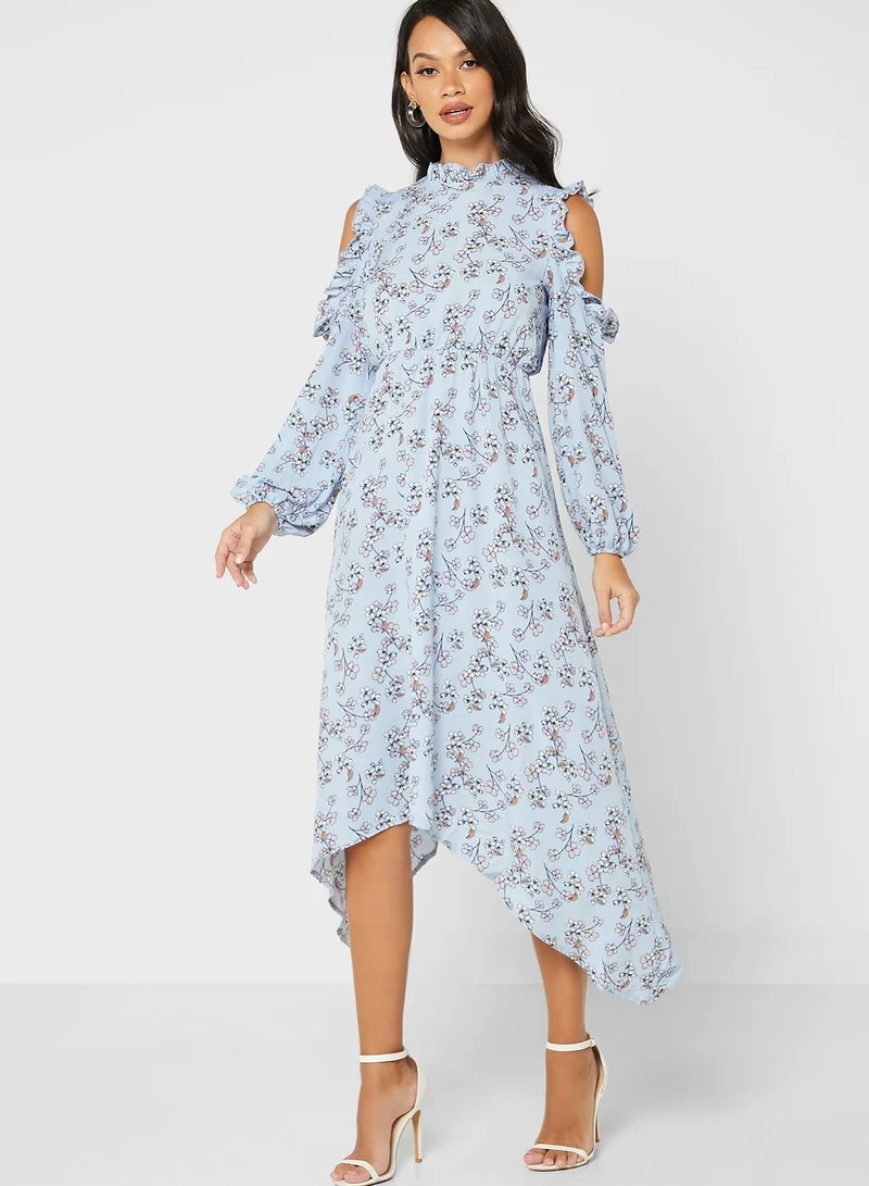 ELLA Cold Shoulder Floral Print Dress
