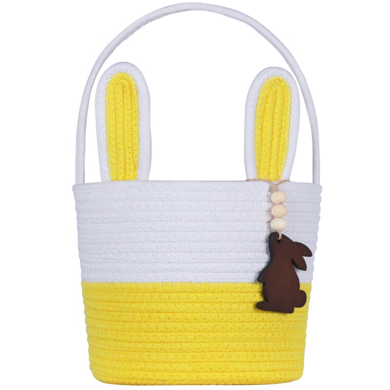 K-MLICE Easter Basket Empty Easter Baskets for Kids Boys Girls with Bunny Tag Egg Basket Eater Gifts Basket Toddler Teens Babys First Easter Basket with Handle Yellow - Image 2