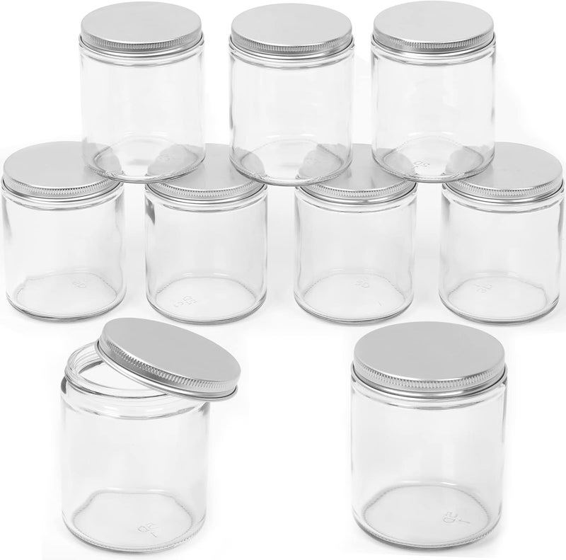 Swpeet 8 Packs 8 oz - 240ML Transparent Glass Jar with Silver Lid Assortment Kit, Round Containers Cosmetic Glass Jars with Lids Travel Jars Cosmetic Containers for Cream, Lotion - Image 1