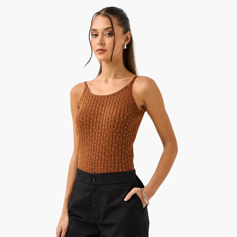 2Xtremz 2Xtremz Embellished Crop Top with Spaghetti Straps
