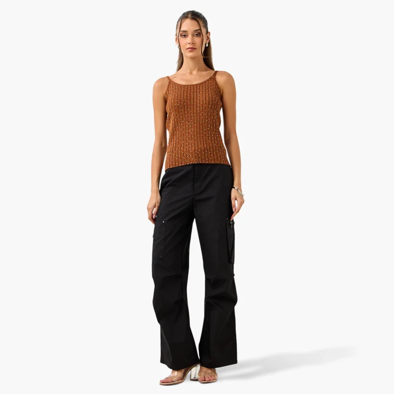 2Xtremz 2Xtremz Embellished Crop Top with Spaghetti Straps