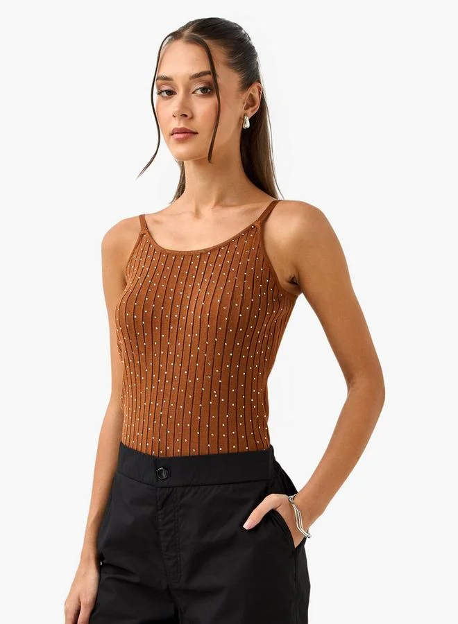 2Xtremz 2Xtremz Embellished Crop Top with Spaghetti Straps