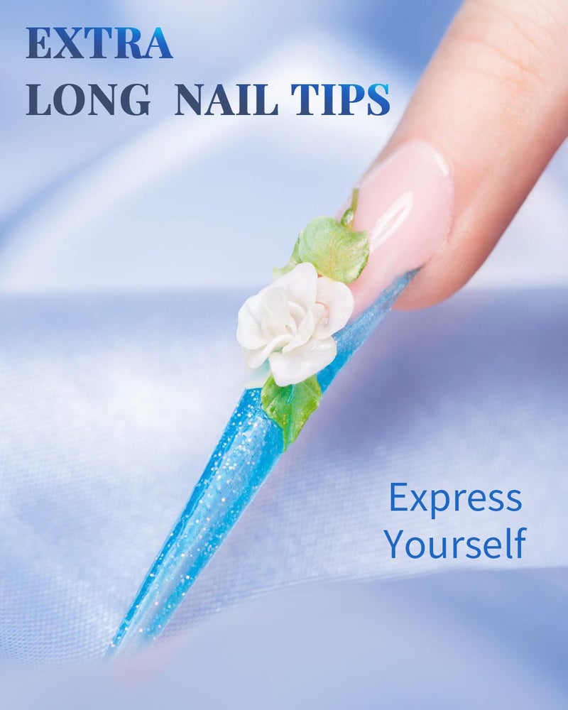 MORGLES 240 Pcs Half Cover Coffin Nail Tips Clear Acrylic Extra Long False Nail Tips with Glue, Clipper, Files and Cuticle Fork for Salons and Home DIY - Image 4
