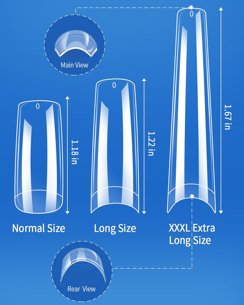 MORGLES 240 Pcs Half Cover Coffin Nail Tips Clear Acrylic Extra Long False Nail Tips with Glue, Clipper, Files and Cuticle Fork for Salons and Home DIY - Image 3