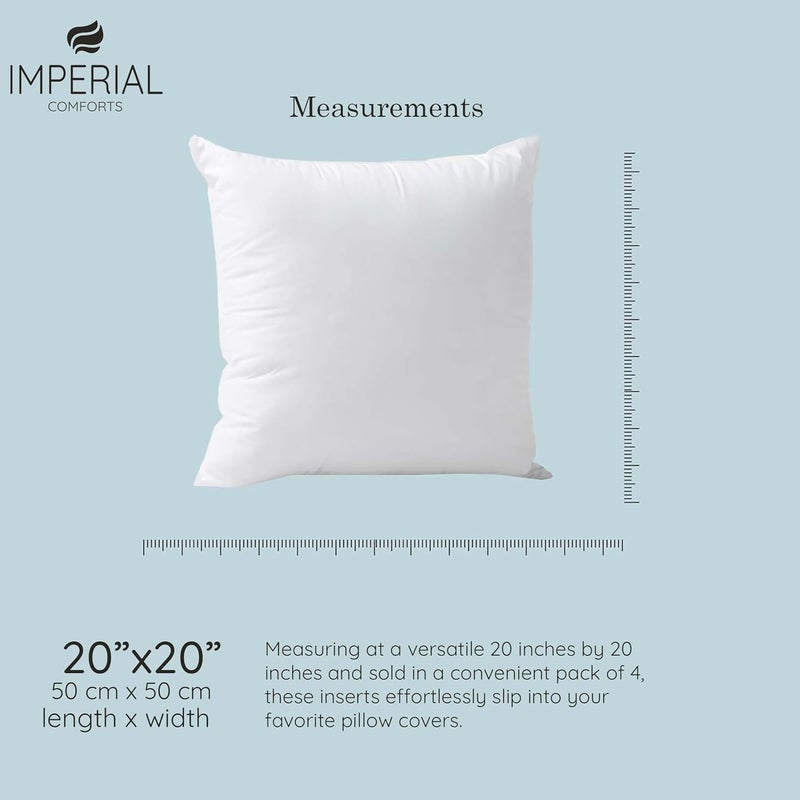 Imperial Comforts® Sofa and Bed Pillow Inserts (4-Pack, White) - 20 x 20 Inches Indoor Cushion Inserts - Image 2