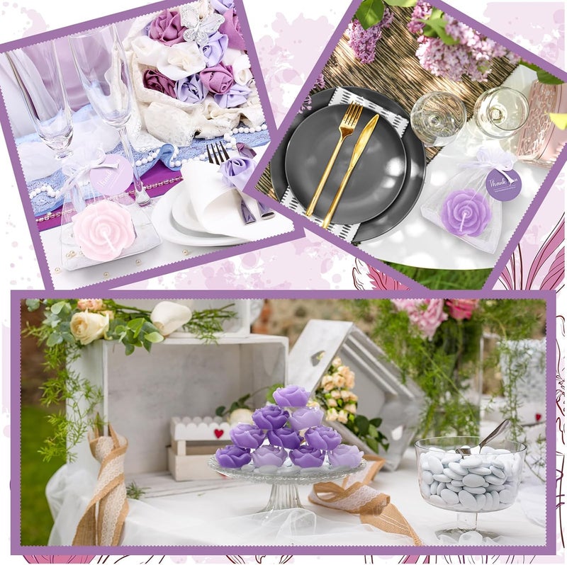 Treela 24 Set Flower Candles Wedding Favor for Guests Mini Purple Rose Shaped Tealight Candles for Return Gift Wedding Birthday Bridal Shower Housewarming Party - Image 5
