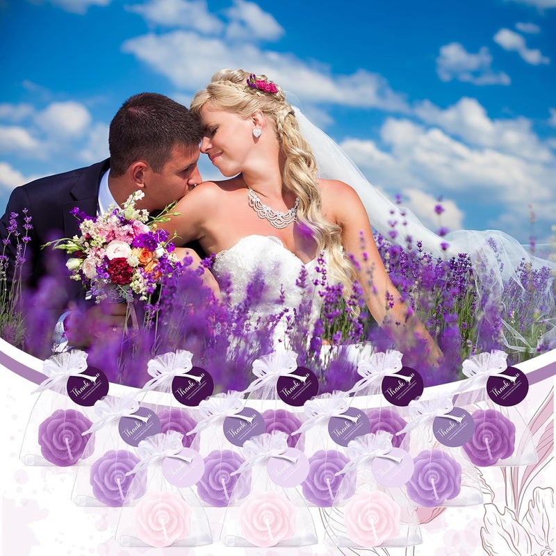 Treela 24 Set Flower Candles Wedding Favor for Guests Mini Purple Rose Shaped Tealight Candles for Return Gift Wedding Birthday Bridal Shower Housewarming Party - Image 3