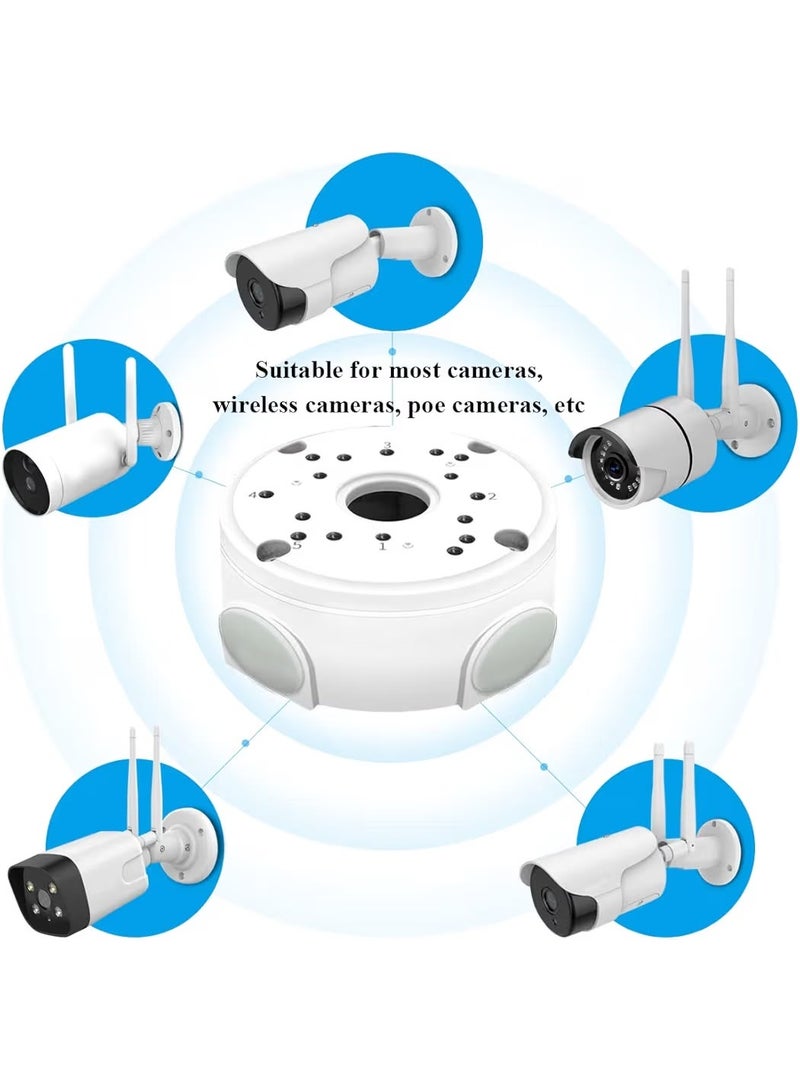 صندوق توصيل معدني دائري شامل لكاميرات المراقبة (CCTV) باللون الأبيض والفضي - قاعدة تثبيت مقاومة للماء والعوامل الجوية - صندوق توصيل كهربائي مناسب لكاميرات Bullet وDome وPOE واللاسلكية - للتركيب الداخلي والخارجي. - Image 1