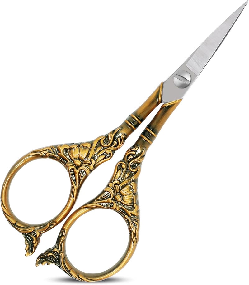 BIHRTC 4.5Inch Small Sharp Pointed Stainless Steel Scissors Craft Cross Detail Shears Thread Scissor for Sewing Craft Embroidery Needpoint Artwork DIY Tool Scissors Bronze Scissor - Image 1
