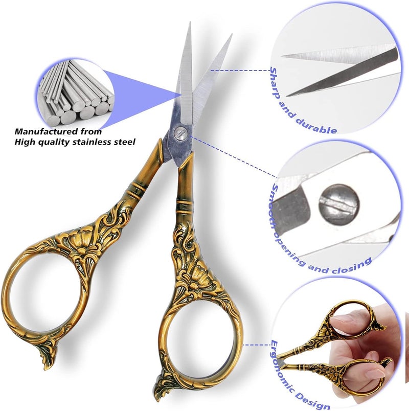 BIHRTC 4.5Inch Small Sharp Pointed Stainless Steel Scissors Craft Cross Detail Shears Thread Scissor for Sewing Craft Embroidery Needpoint Artwork DIY Tool Scissors Bronze Scissor - Image 3