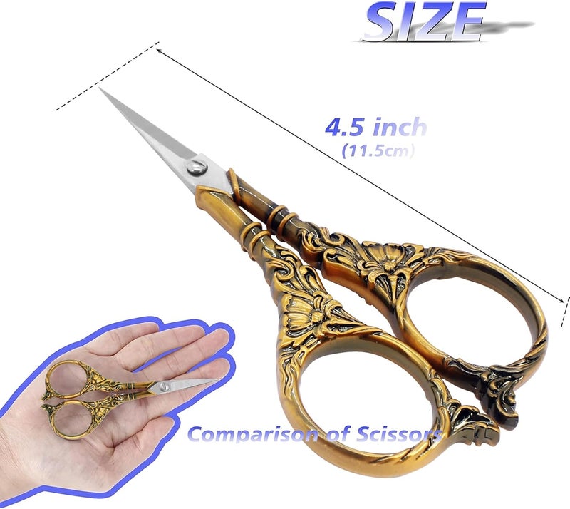 BIHRTC 4.5Inch Small Sharp Pointed Stainless Steel Scissors Craft Cross Detail Shears Thread Scissor for Sewing Craft Embroidery Needpoint Artwork DIY Tool Scissors Bronze Scissor - Image 2