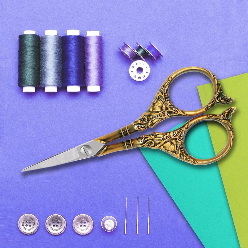 BIHRTC 4.5Inch Small Sharp Pointed Stainless Steel Scissors Craft Cross Detail Shears Thread Scissor for Sewing Craft Embroidery Needpoint Artwork DIY Tool Scissors Bronze Scissor - Image 4
