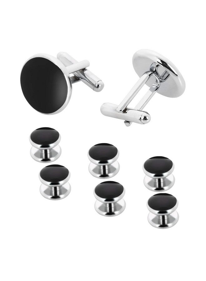 Yolev Mens Cufflinks And Studs Set Tuxedo Shirts Cuff Links Black Onyx Cufflinks For Men, Classic Tuxedo ons Match For Business Wedding Formal Suit - Image 1