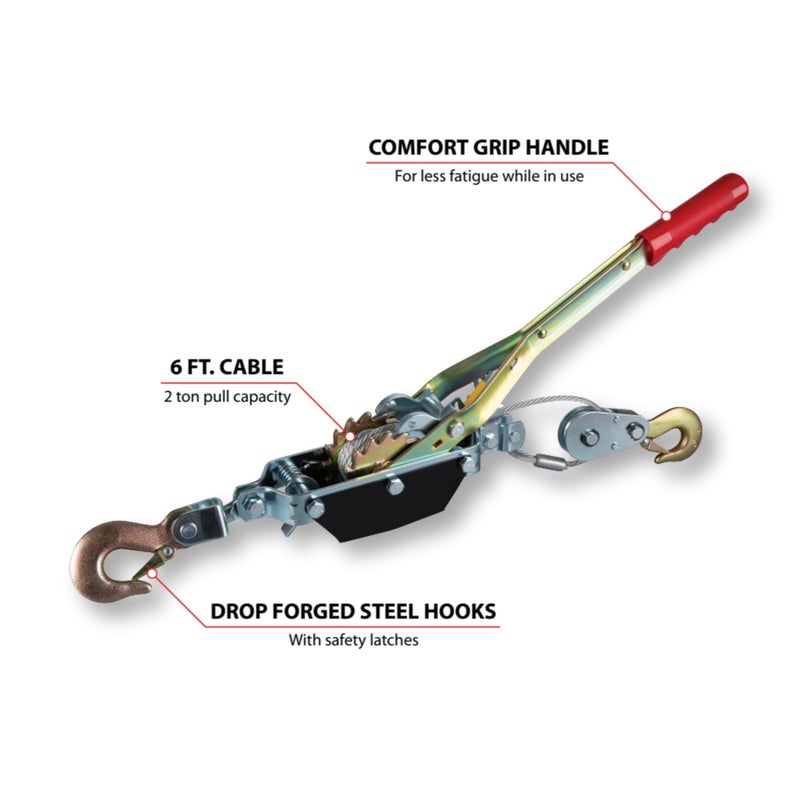 Performance Tool 50-100 Dual Gear Power Puller - 2 Ton Capacity Winch With 6' aircraft cable - Image 2