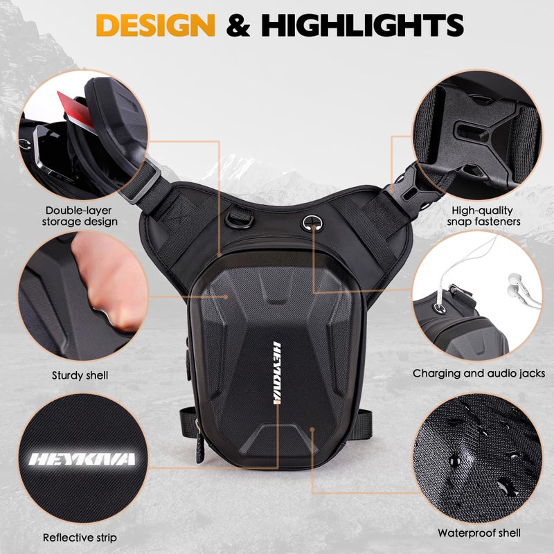 Heykiva Motorcycle Leg Bag for Men Women, Thigh Bag with Reflective Logo and Removable Leg Straps Can Crossbody Fanny Pack, Motorcycle accessories gear Use for Outdoor Cycling Hiking Camping Fishing - Image 2