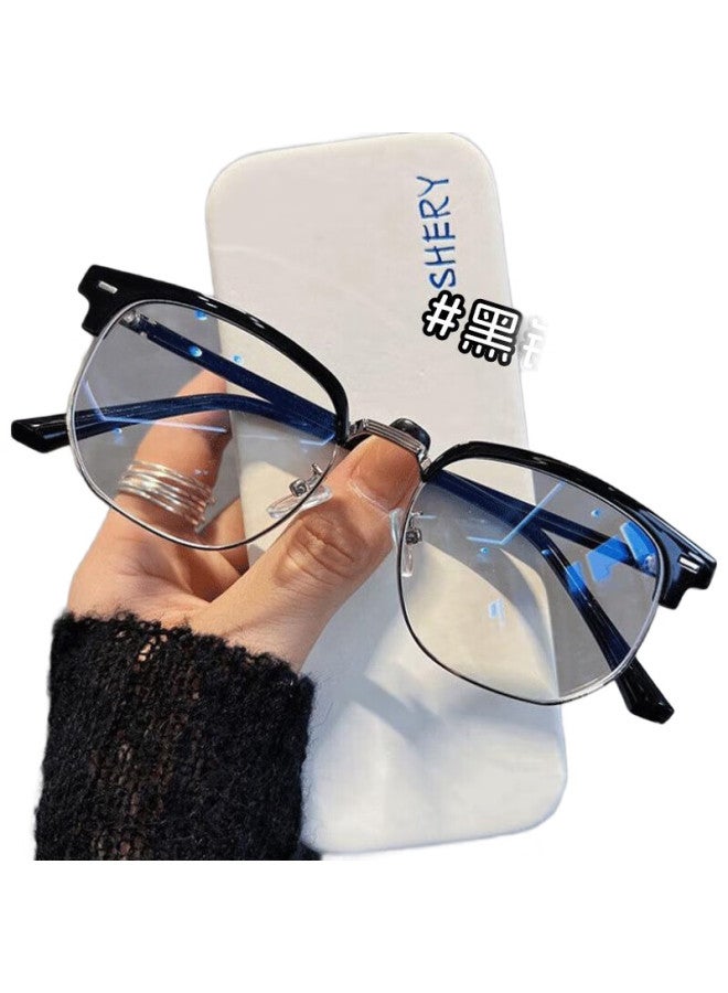 Boshide Myopia Glasses, Anti-Blue Light Glasses, Ultra-Light Semi-Rimless Radiation Protection Glasses, Black And Silver Frame, 300 Degrees For Both Eyes - Image 3