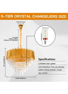 YATAI LIGHTING Modern Luxury Gold Crystal Chandelier,5-Tier Pendant Lights Fixture, K9 Crystal Hanging Ceiling Light,11-Bulb Pendant Lights Fixture for Dining Room, Living Room, Bedroom, Coverage Area 15-20㎡  - Image 3