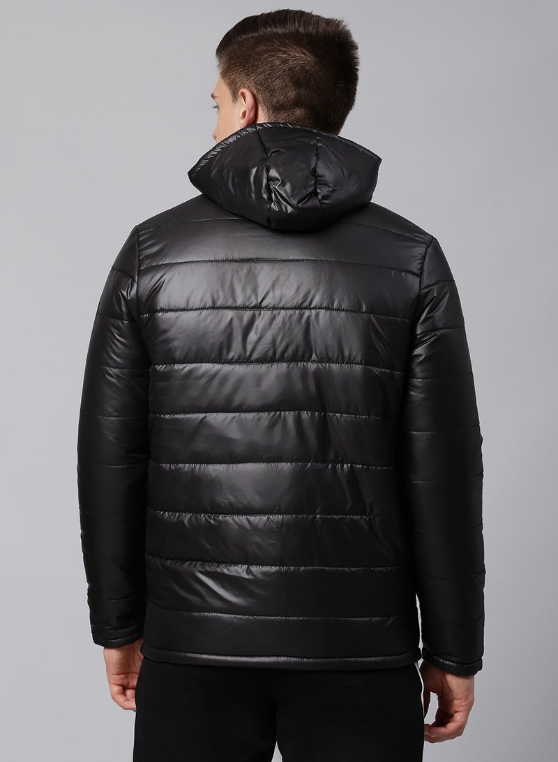 Dennis Lingo Black Regular Fit Men's Solid Hooded Polyester Jacket with Zipper Closure  - Image 3