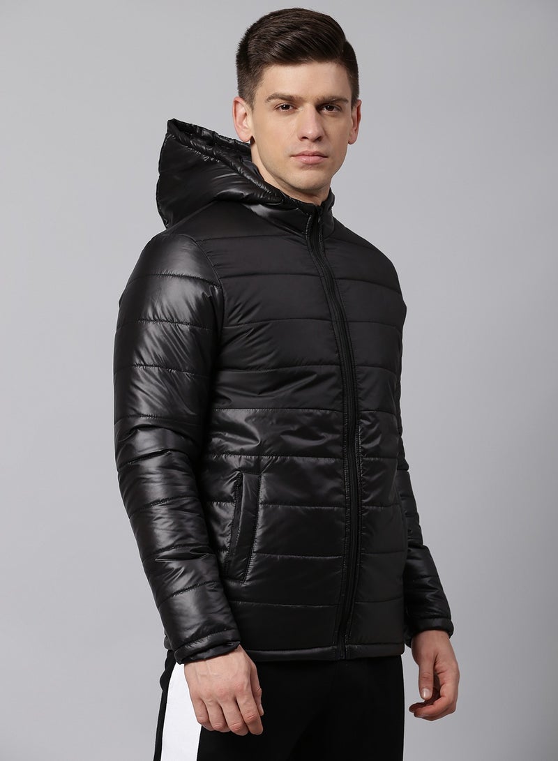 Dennis Lingo Black Regular Fit Men's Solid Hooded Polyester Jacket with Zipper Closure  - Image 5