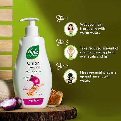 Nyle Naturals Onion Anti-Dandruff Shampoo, With Onion and Fenugreek, Gentle & Soft Shampoo, pH Balanced and Paraben Free, For Men and Women, 800ml - Image 5