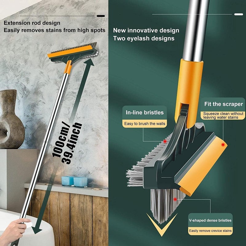 Soulcrown 2 in 1 Floor Brush Scrubber with Long Handle Grout Brush 2023 New Upgrade Scrape Stiff Bristle Cleaning Scrub Brush with Squeegee 120 Rotating Tile Brush for Cleaning Bathroom 3in1Bruhs - Image 3