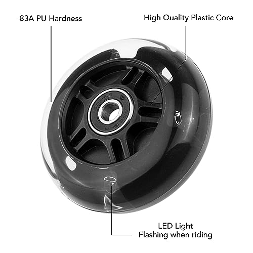 Gladeer 1-Pack 80mm Light Up Scooter Wheel Rear Colorful Led Flashing Replacement Wheel for 3-Wheeled Kid Scooter (Black) - Image 3
