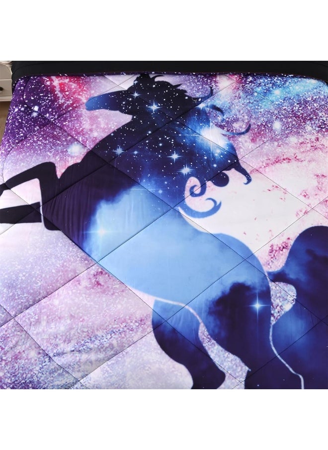 Wowelife - Wowelife 5 Pieces Galaxy Unicorn Comforter Set Queen 3D Fly Unicorn Galaxy Bedding Set - Image 1