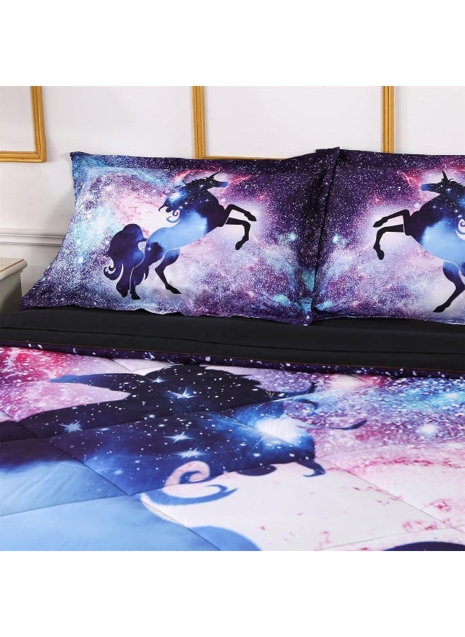 Wowelife - Wowelife 5 Pieces Galaxy Unicorn Comforter Set Queen 3D Fly Unicorn Galaxy Bedding Set - Image 1