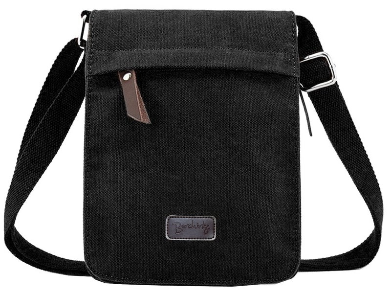 Berchirly Canvas Shoulder Bag Men Casual Travel Male 8Inch Crossbody Messenger Bags Black