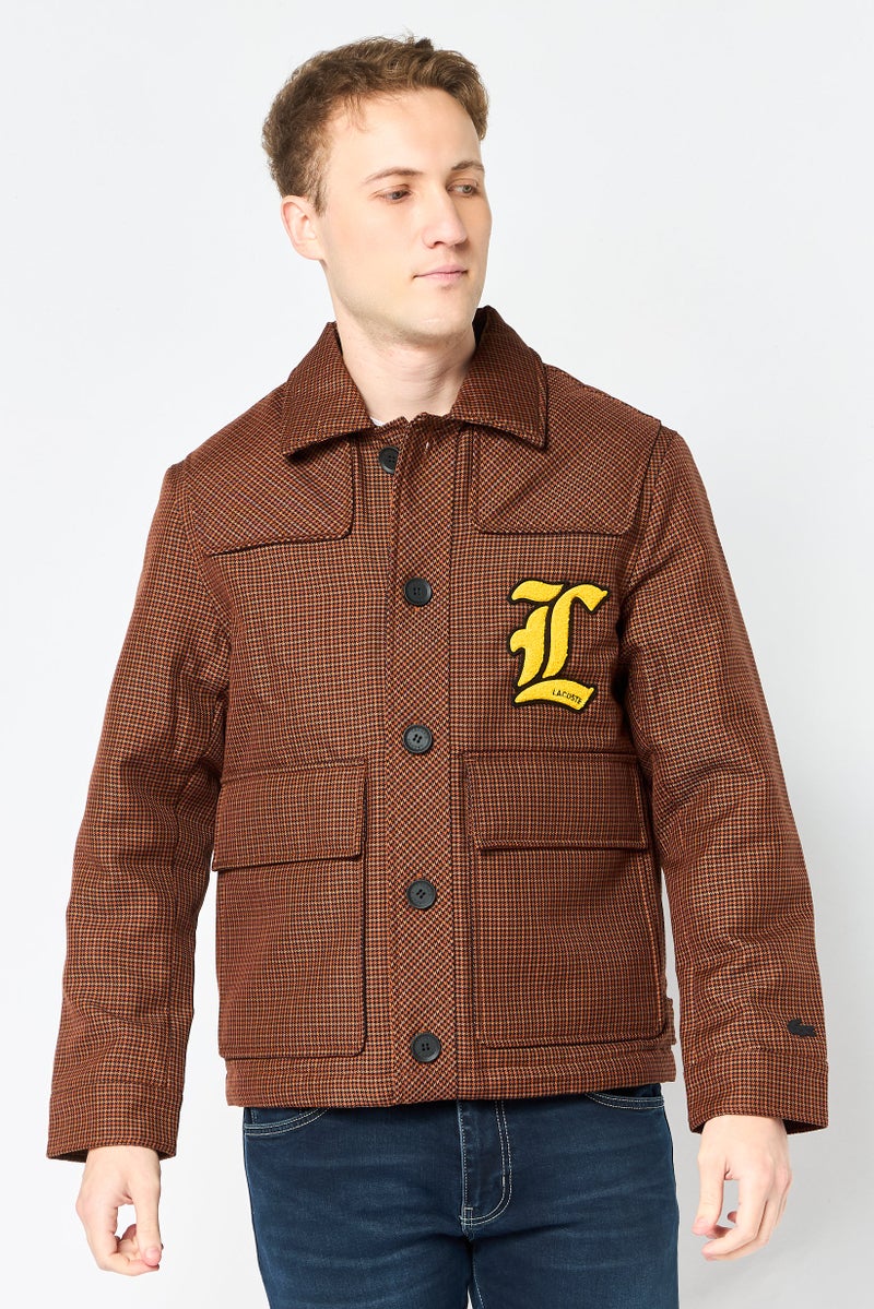 LACOSTE Men Micro Checked Print Long Sleeve Shirt Jacket, Multicolor - Image 1