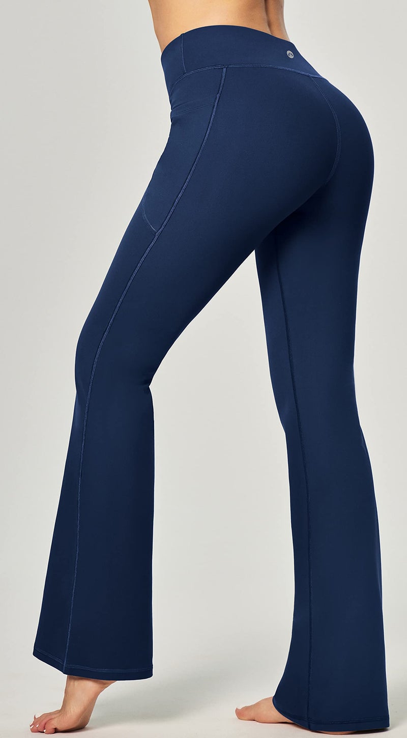 Heathyoga Women Bootcut High Waist Yoga Pants with Pockets, Darkblue, Large - Image 3