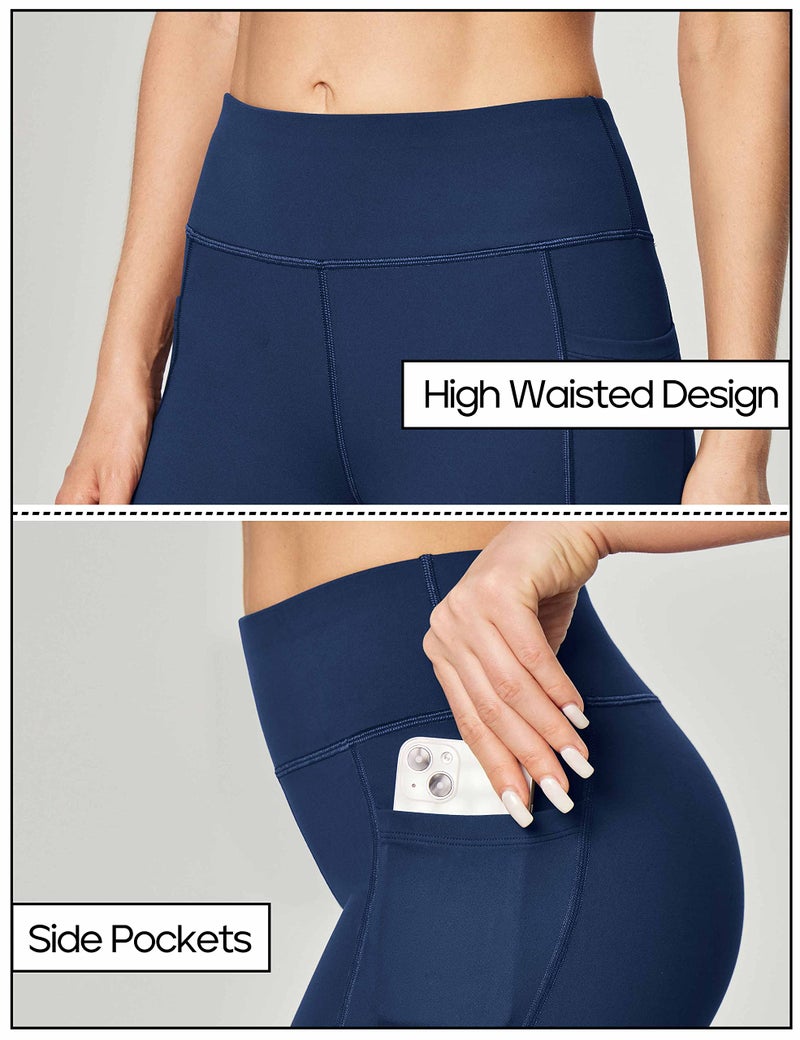 Heathyoga Women Bootcut High Waist Yoga Pants with Pockets, Darkblue, Large - Image 2