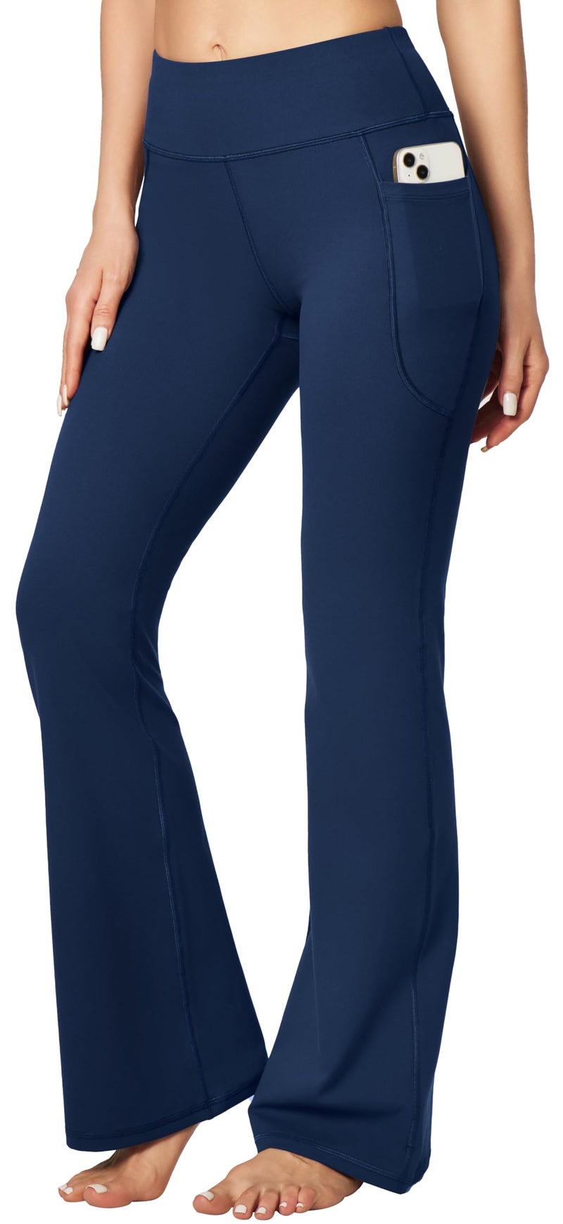 Heathyoga Women Bootcut High Waist Yoga Pants with Pockets, Darkblue, Large - Image 1