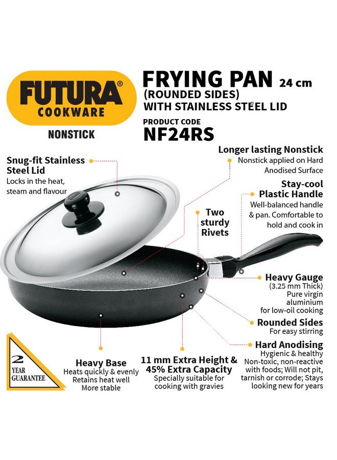Hawkins Futura 24 cm Frying Pan, Non Stick Fry Pan with Stainless Steel, Rounded Side Frypan for Easy Stirring, Black (NF24RS) - Image 2