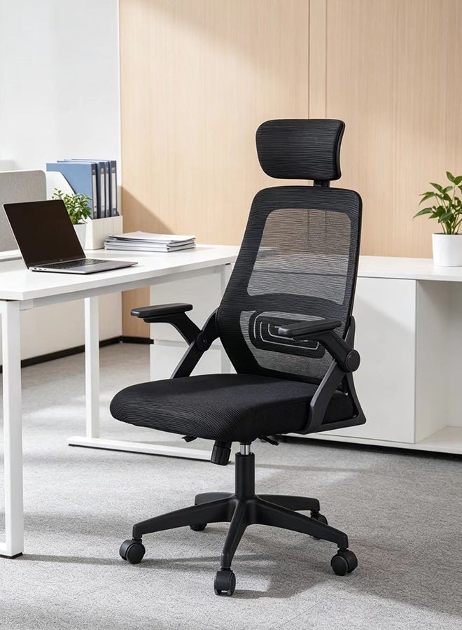 JCB CHIC Ergonomic High Back Mesh Office Chair with Adjustable Headrest & Lumbar Support, Breathable Computer Desk Chair with Flip-Up Arms, Swivel Executive Task Chair for Home Office（58×59×95-105CM） - Image 3