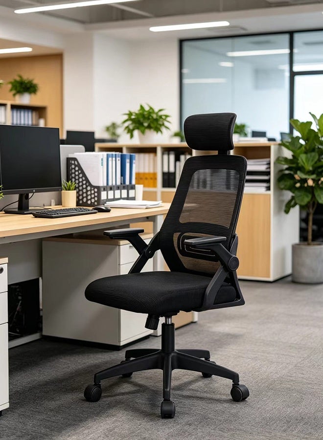 JCB CHIC Ergonomic High Back Mesh Office Chair with Adjustable Headrest & Lumbar Support, Breathable Computer Desk Chair with Flip-Up Arms, Swivel Executive Task Chair for Home Office（58×59×95-105CM） - Image 1
