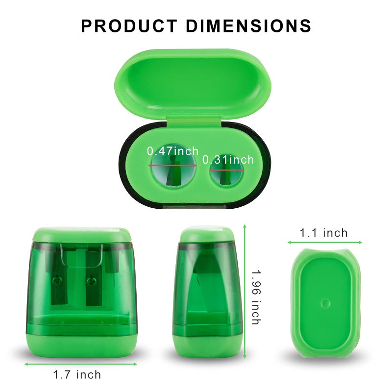 Sonuimy Pencil Sharpeners Bulk，4 Pcs Manual Pencil Sharpeners,Dual Holes Compact Colored Handheld Pencil Sharpeners with Lid for Kids Adults Students School Class Home Office - Image 3