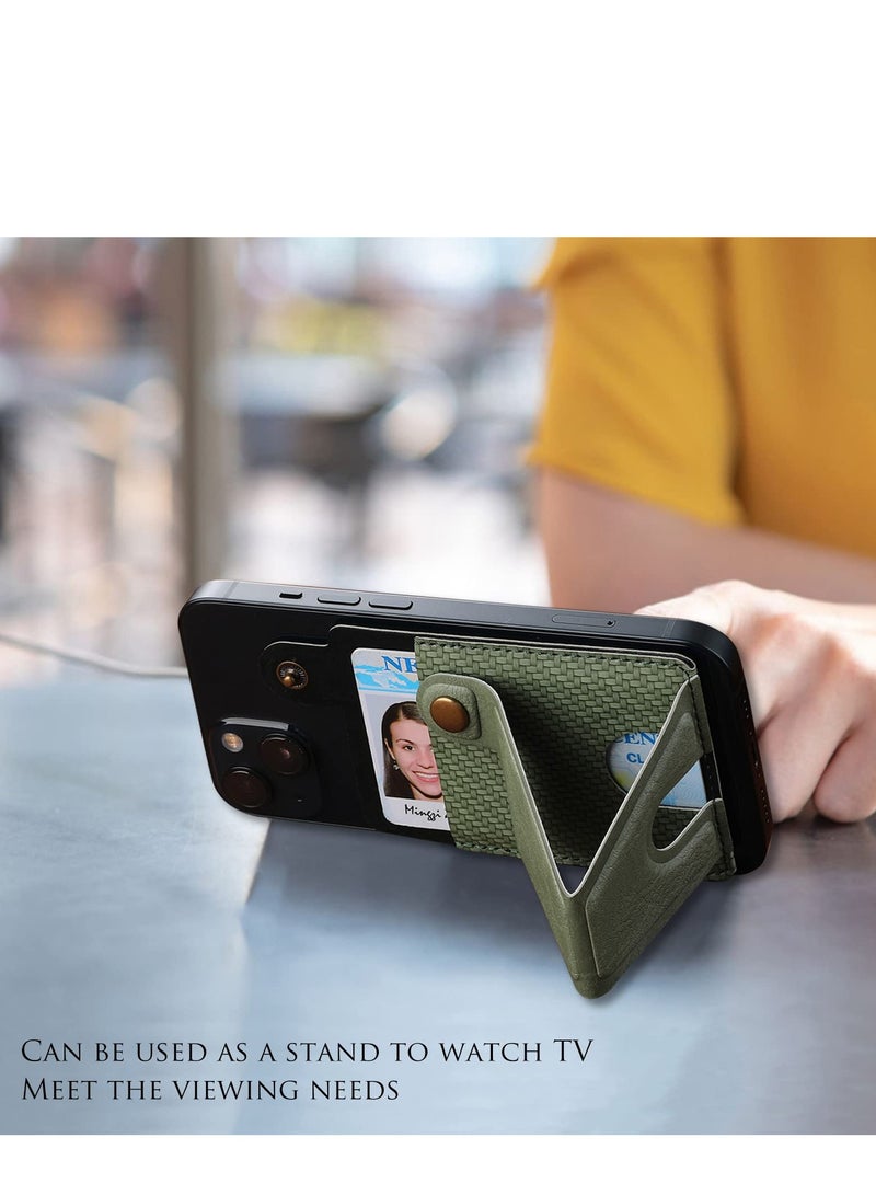 SYOSI Slim Card Holder for Phone Adhesive Phone Pocket Stick on Wallet with Stand Functionality 3M Adhesive Pocket for Back of Phone PU Leather Credit Card Holder for Smartphones Green  - Image 5
