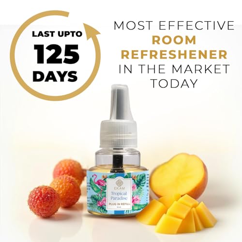 EKAM Plug-In Air Freshener Kit (Machine + 45ml Refill) | Tropical Paradise Scent | Long-Lasting Aroma for 125 Days / 500 Hours | Ideal for Rooms & Bathrooms - Image 2