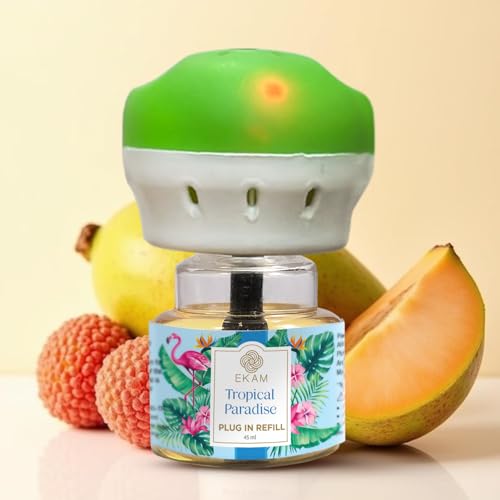 EKAM Plug-In Air Freshener Kit (Machine + 45ml Refill) | Tropical Paradise Scent | Long-Lasting Aroma for 125 Days / 500 Hours | Ideal for Rooms & Bathrooms - Image 1
