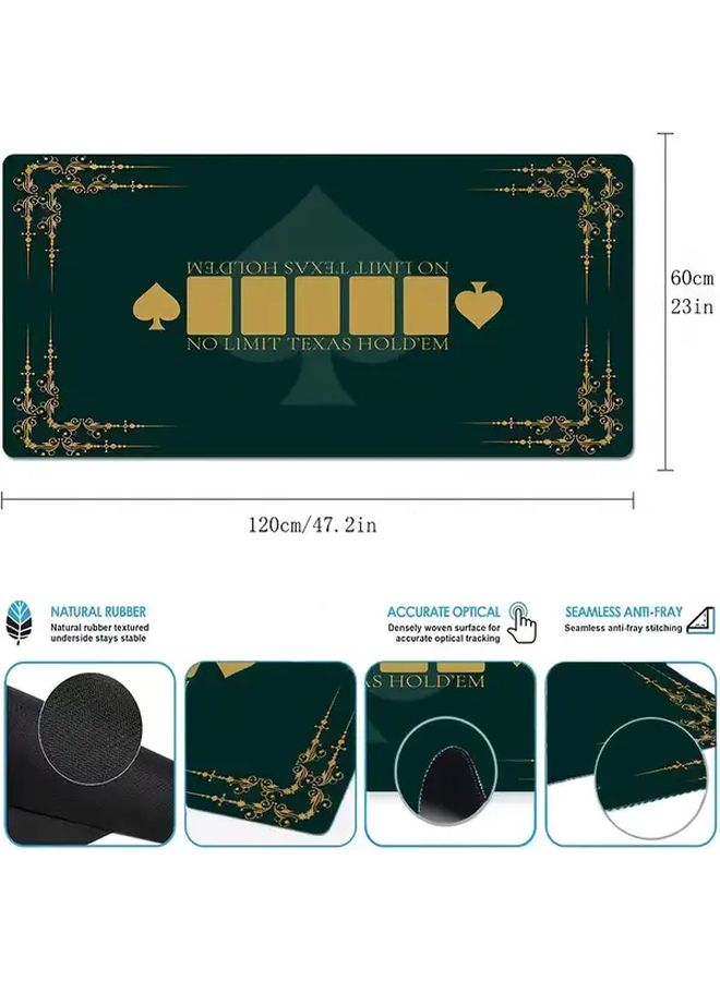 حصيرة طاولة بوكر مقاس 70.87 بوصة، سطح مطاطي ناعم، شكل قلب أخضر ذهبي، وسادة ألعاب غير قابلة للانزلاق، للمنزل والمكتب، تكساس هولدم بلاك جاك - Image 3