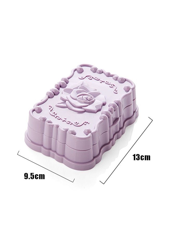 4 Pcs Rose Clamshell Soap Box Tray Container, Plastic Drain Soap Dish Holder, Bathroom Soap Accessories (Blue+Pink+Beige+Purple) - Image 2