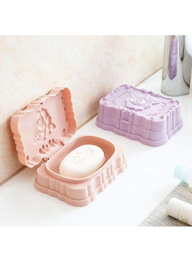 4 Pcs Rose Clamshell Soap Box Tray Container, Plastic Drain Soap Dish Holder, Bathroom Soap Accessories (Blue+Pink+Beige+Purple) - Image 4