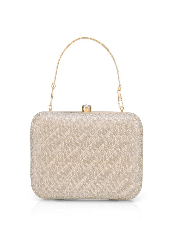 JI ACCESSORIES Elegant Gold Box Clutch for Women Bridal Wedding Party Evening Handbag with Metal Handle and Chain Strap (DESING GOLD) - Image 2