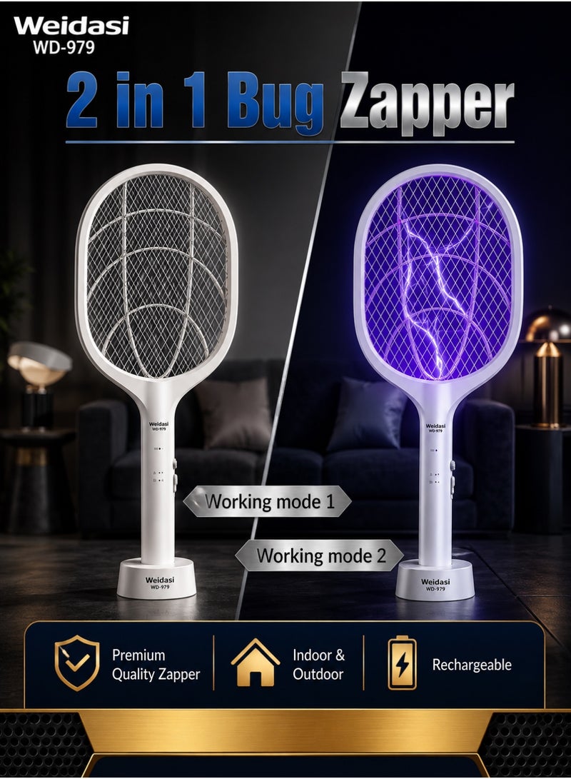 WEIDASI Rechargeable Mosquito Bat & Electric Bug Zapper – With Charging Stand & USB Cable, Dual Mode Fly Swatter, Portable & Safe for Indoor/Outdoor (White) - Image 3