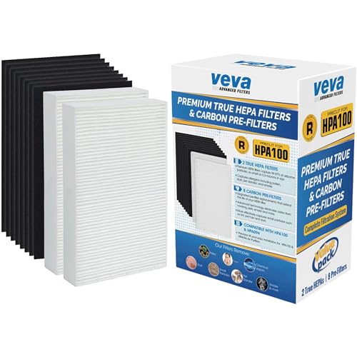 VEVA HPA100 Replacement Filters for Honeywell Air Purifier - 2 HEPA Filters w/ 8 Carbon Pre-Filters, Compatible with HPA100, 104, 094, HRF-ARVP100 Series Filter R - Image 1