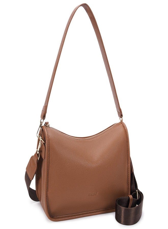 HKCLUF Crossbody Bags Purses for Women Trendy,Vegan Leather Medium Crossbody Purse,Shoulder Bag with 2PCS Adjustable Strap, Hka3-darkbrown - Image 1