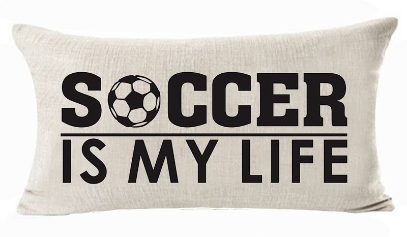 Best Gift SportsThemed Throw Pillow Cover For Kid Teens Boys Soccer Is My Life Cotton Line Waist Lumbar Pillow Case Personalized Cushion Cover For Sofa Bed Couch Home Decor Rectangle 12 X 20 Inches
