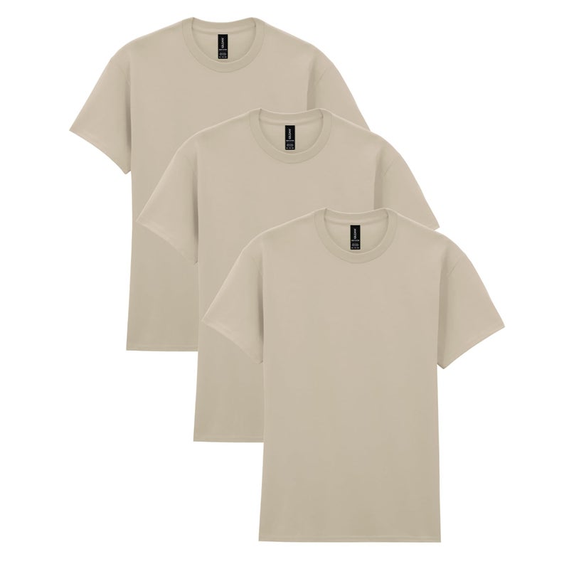 Gildan Adult Heavy Cotton T-Shirt, Style G5000, Multipack, Sand (3-Pack), Large - Image 1